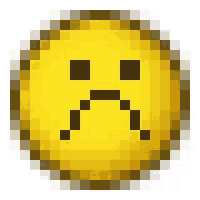 a pixelated smiley face with a sad look on it 's face