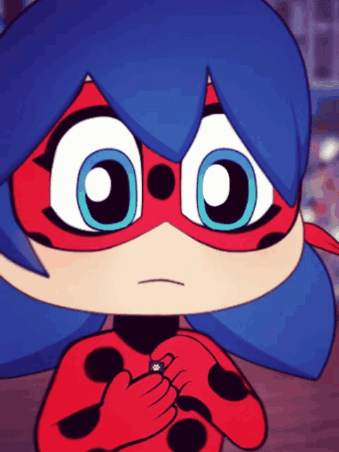 a cartoon ladybug with a ring on her finger