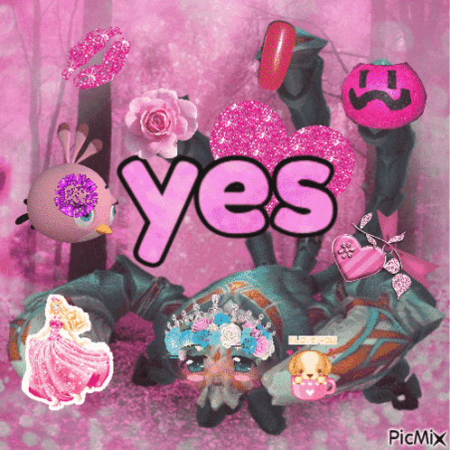 a picture of a spider with the word yes written on it