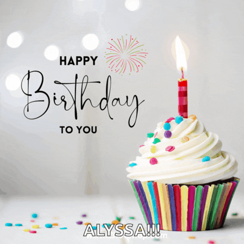 a birthday card for alyssa with a cupcake and a candle