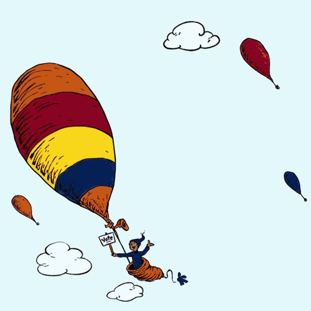 a cartoon of a hot air balloon says oh the places you 'll vote