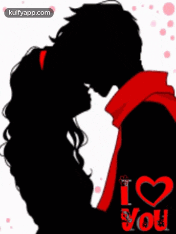 a silhouette of a man and a woman kissing with the words `` i love you '' written on the bottom .
