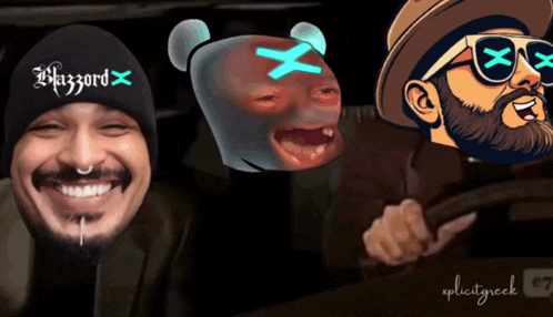a man wearing a beanie with the word blizzard on it is smiling