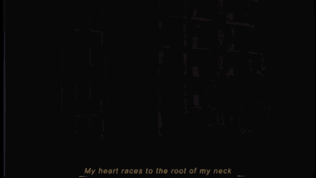 a girl with horns is standing in front of a building with the words " my wings growing thicker " on the bottom