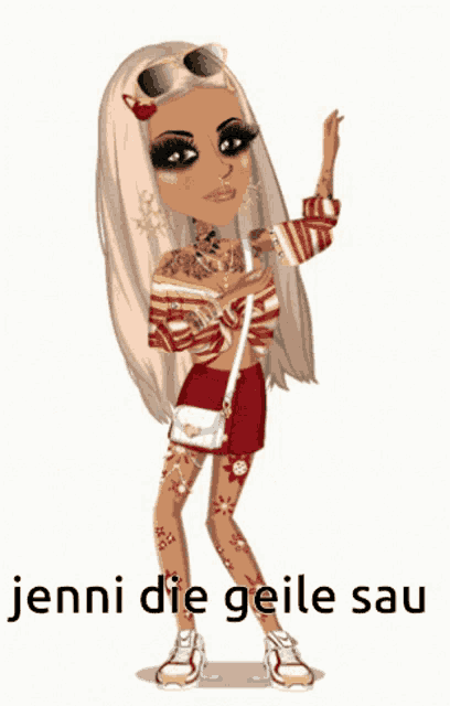 a cartoon of a girl with the words jenni die geile sau