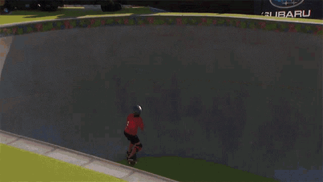 a person riding a skateboard in front of a sign that says california pro-tec