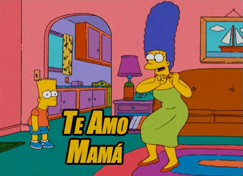 a cartoon of bart simpson and marge simpson with the words te amo mama written on the bottom