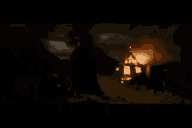 a man standing in front of a burning house with the words te atreve a usar mis propios hechizos