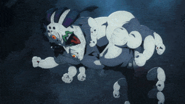 a cartoon drawing of a monster with a purple head and red eyes