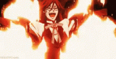 a cartoon character is standing in front of a bunch of flames .