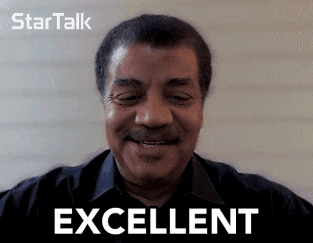 a man with a mustache is smiling with the words excellent above him