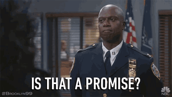 a man in a uniform says is that a promise