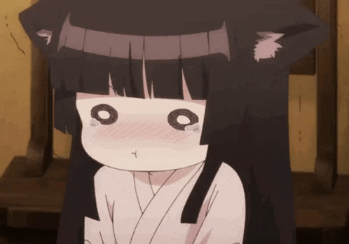 a girl with black hair and a cat ear on her head