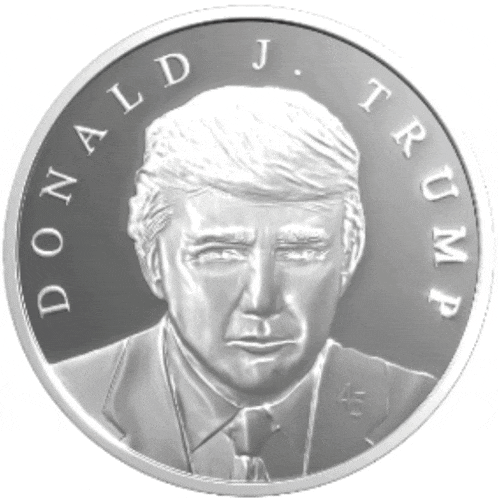 a silver coin with donald trump written on it