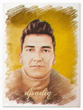 a drawing of a man with the name dj sadig on the bottom right
