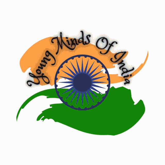 a logo for young minds of india with a flag