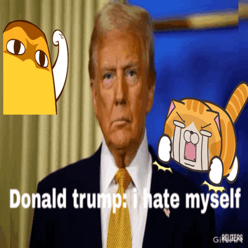 donald trump says that he hates himself in a cartoon