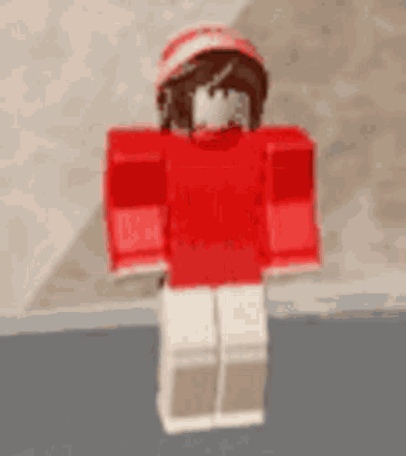 a roblox character is wearing a red sweater and white shorts .