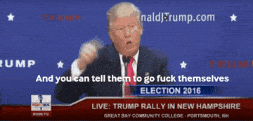 donald trump giving a speech in front of a screen that says live trump rally in new hampshire great bay community college portsmouth nh
