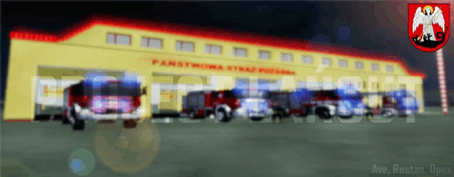 a blurred image of a fire station with the words ave rostan opex in the lower right corner