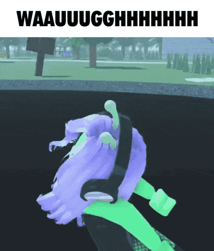 a picture of a person with purple hair and the words waauuugghhhh on the top