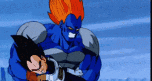 a cartoon character is holding another cartoon character in his arms while they are fighting each other .