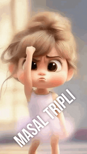 a cartoon girl is holding her fist in the air with the words masal tripli written below her