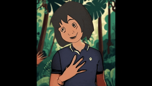 a cartoon drawing of a girl with a blue shirt on