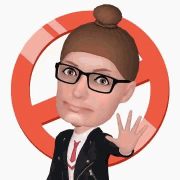 a cartoon character with glasses and a bun is standing in front of a red circle