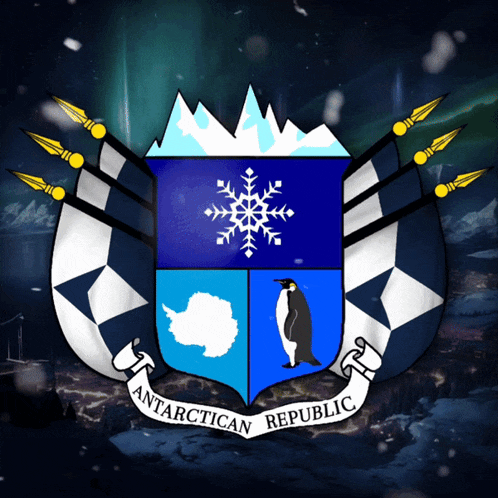 a coat of arms for the antarctic republic with a penguin on it
