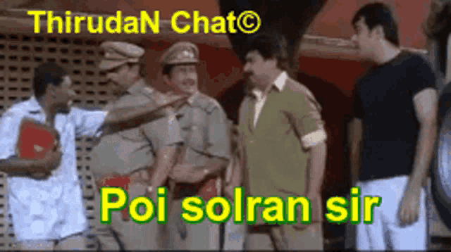 a group of men standing next to each other with the words poi solran sir