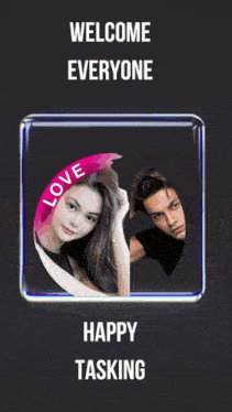 a picture of a man and a woman in a cube that says welcome everyone