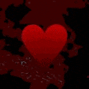 a red heart is surrounded by a black background and a butterfly .