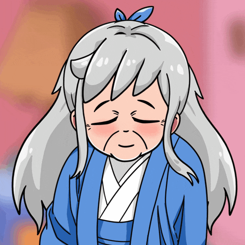 a cartoon drawing of a girl with gray hair