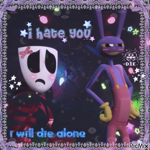 a picture of two cartoon characters that says i hate you