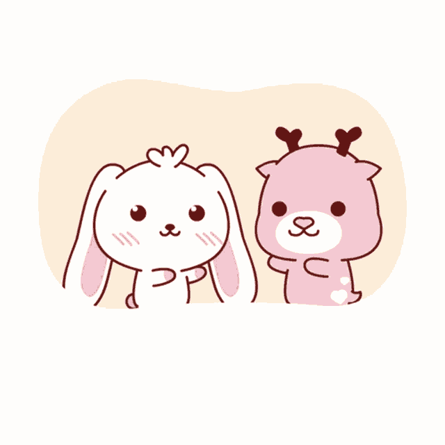 a rabbit and a deer are standing next to each other and the rabbit has a heart on its head