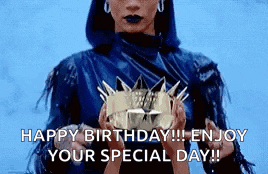 a woman is holding a crown in her hands and says `` happy birthday !!! enjoy your special day ! ''