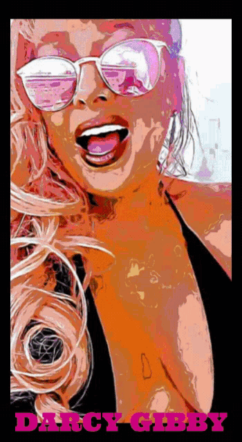 a painting of a woman wearing sunglasses and the name darcy gibby on the bottom