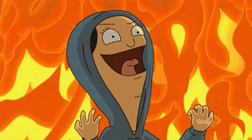 a cartoon character wearing a blue hoodie is standing in front of a fire background .