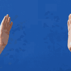 two hands are giving each other a high five against a blue background
