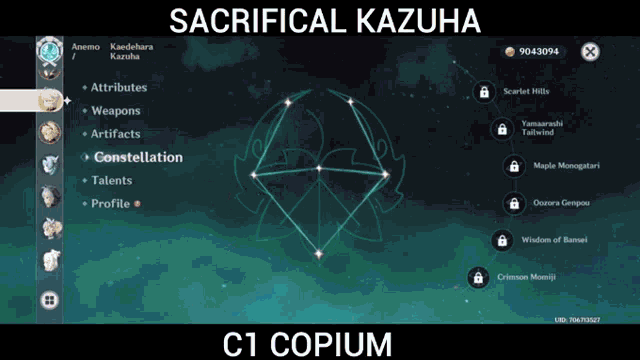 a screenshot of sacrifical kazuha 's constellation