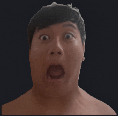 a man without a shirt is making a surprised face with his mouth wide open