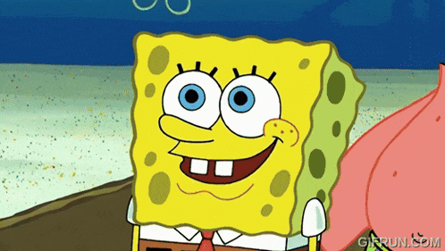 a cartoon of spongebob squarepants smiling with a gif from gifrun.com