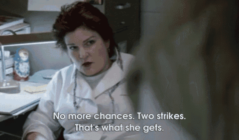 a woman in a lab coat says no more chances two strikes that is what she gets