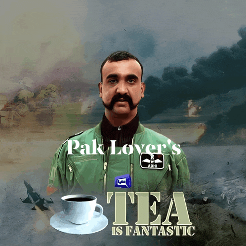 a poster for pak lover 's tea with a man in a military uniform