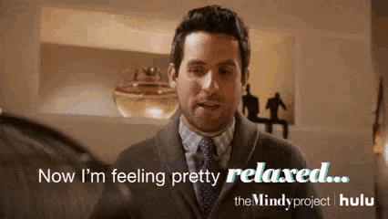 a man in a suit and tie says " now i 'm feeling pretty relaxed ... "