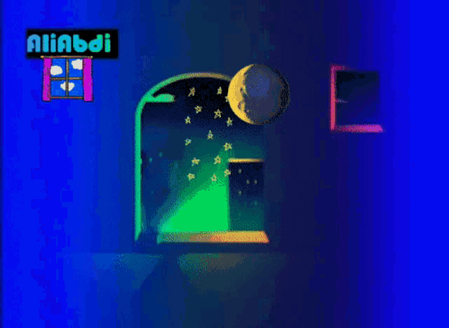 a blue background with a window and the word aliabdi on it