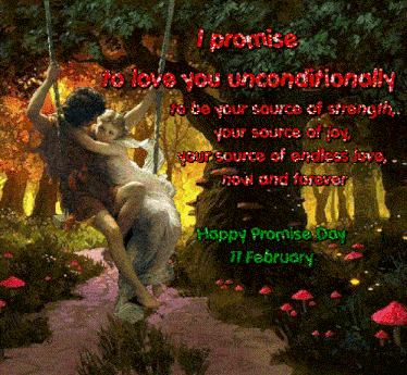 a painting of a man and a woman on a swing with the words " i promise to love you unconditionally " above them