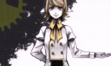 a black and white drawing of a girl standing in front of trees .