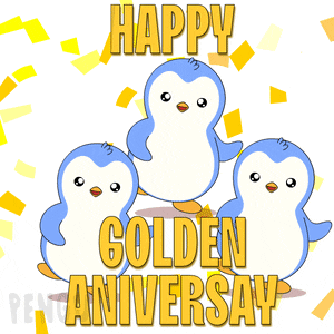 a happy golden anniversary greeting card with penguins